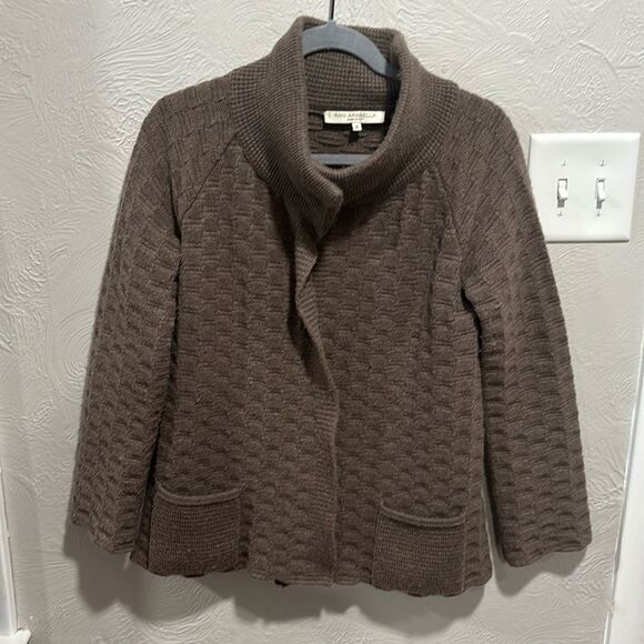 Rani Arabella Brown Cashmere Checkerboard Sweater Jacket - Picture 1 of 9